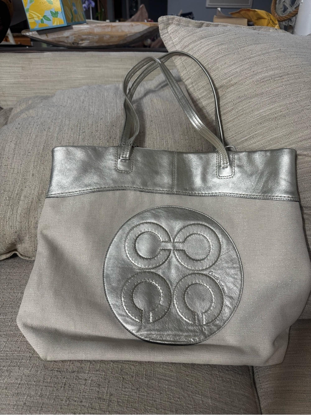 Coach White and Silver Logo Tote